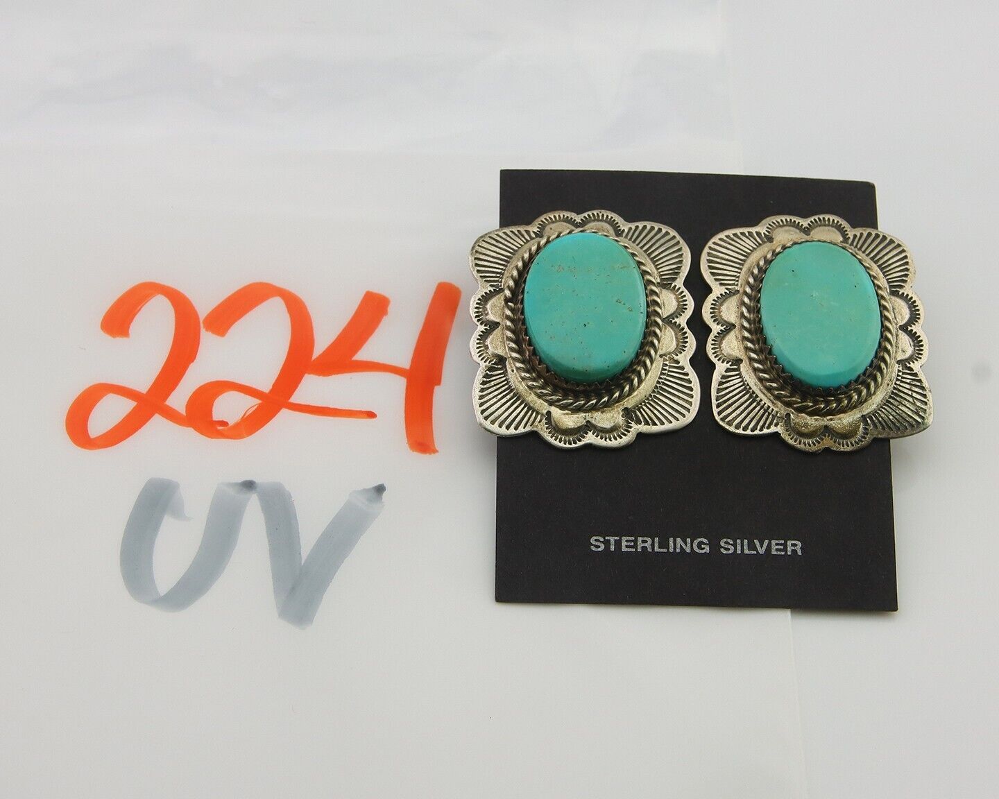 Navajo Earrings 925 Silver Turquoise Artist Signed William Denetdale C.80's
