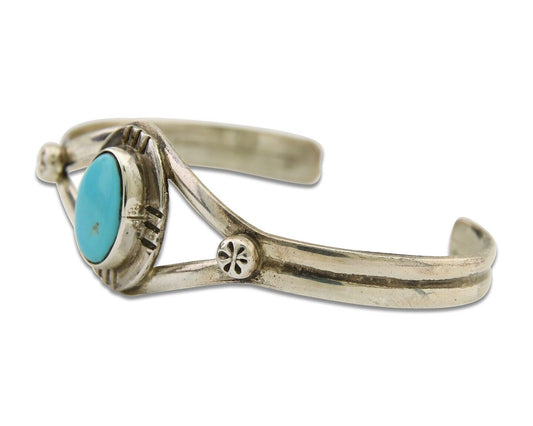 Navajo Cuff Bracelet 925 Silver Turquoise Native American Artist Handmade C.80's
