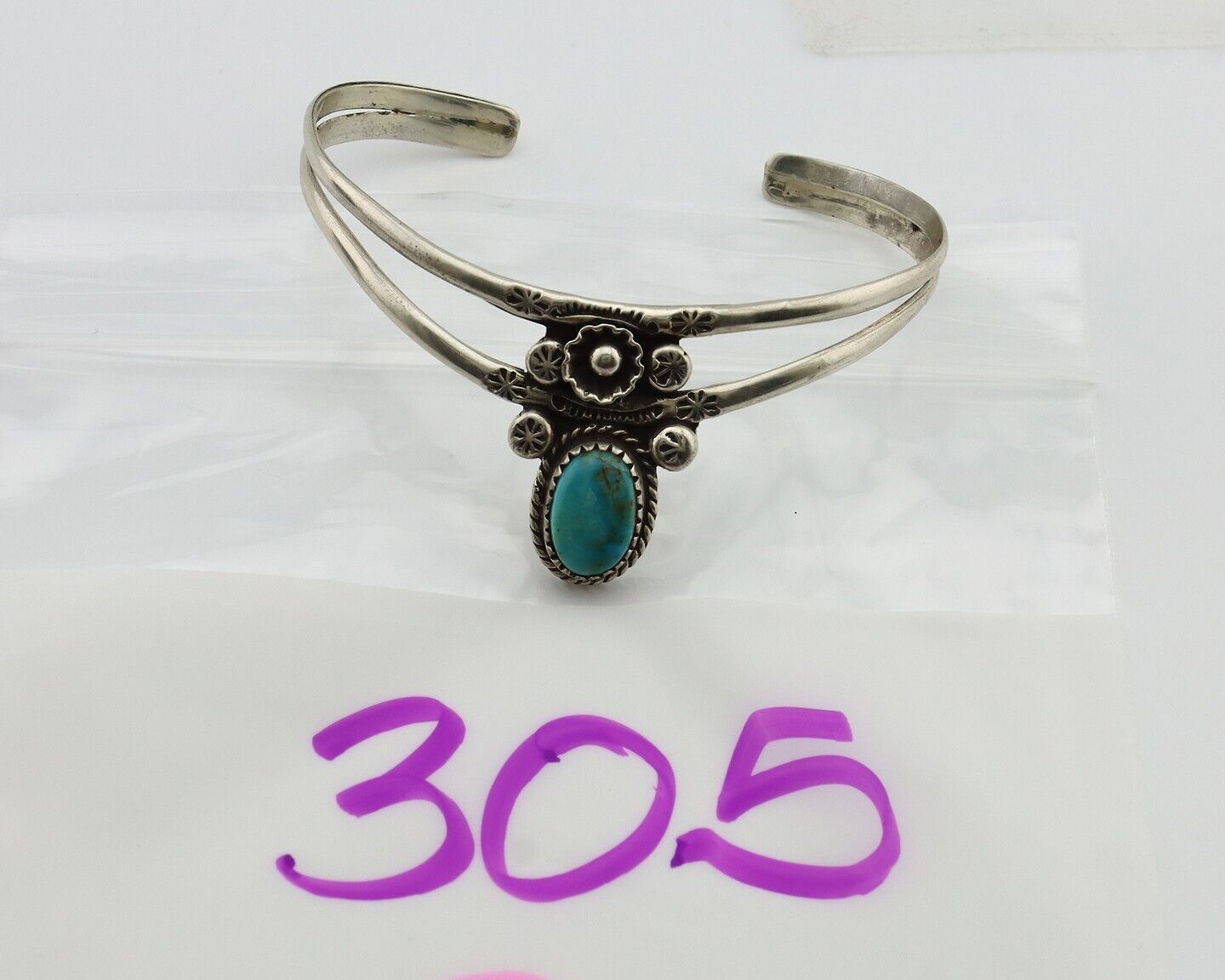 Navajo Bracelet 925 Silver Kingman Turquoise Artist Native American C.80's