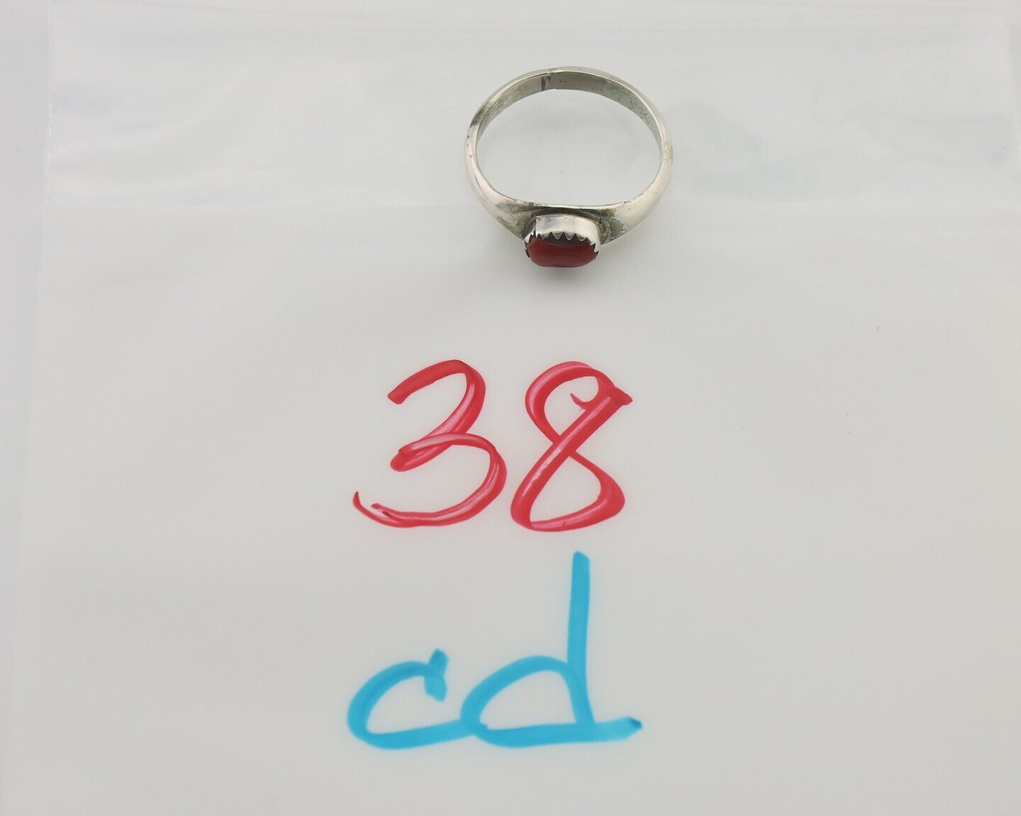 Navajo Handmade Ring 925 Silver Natural Mediterranean Coral Native Artist C.80's