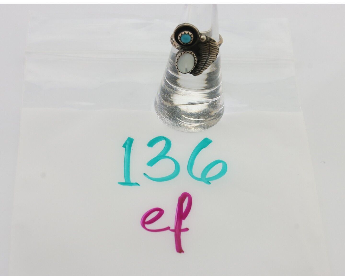 Vintage Handmade Navajo Ring Turquoise & MOP 925 Silver Size 5.75 C.80's