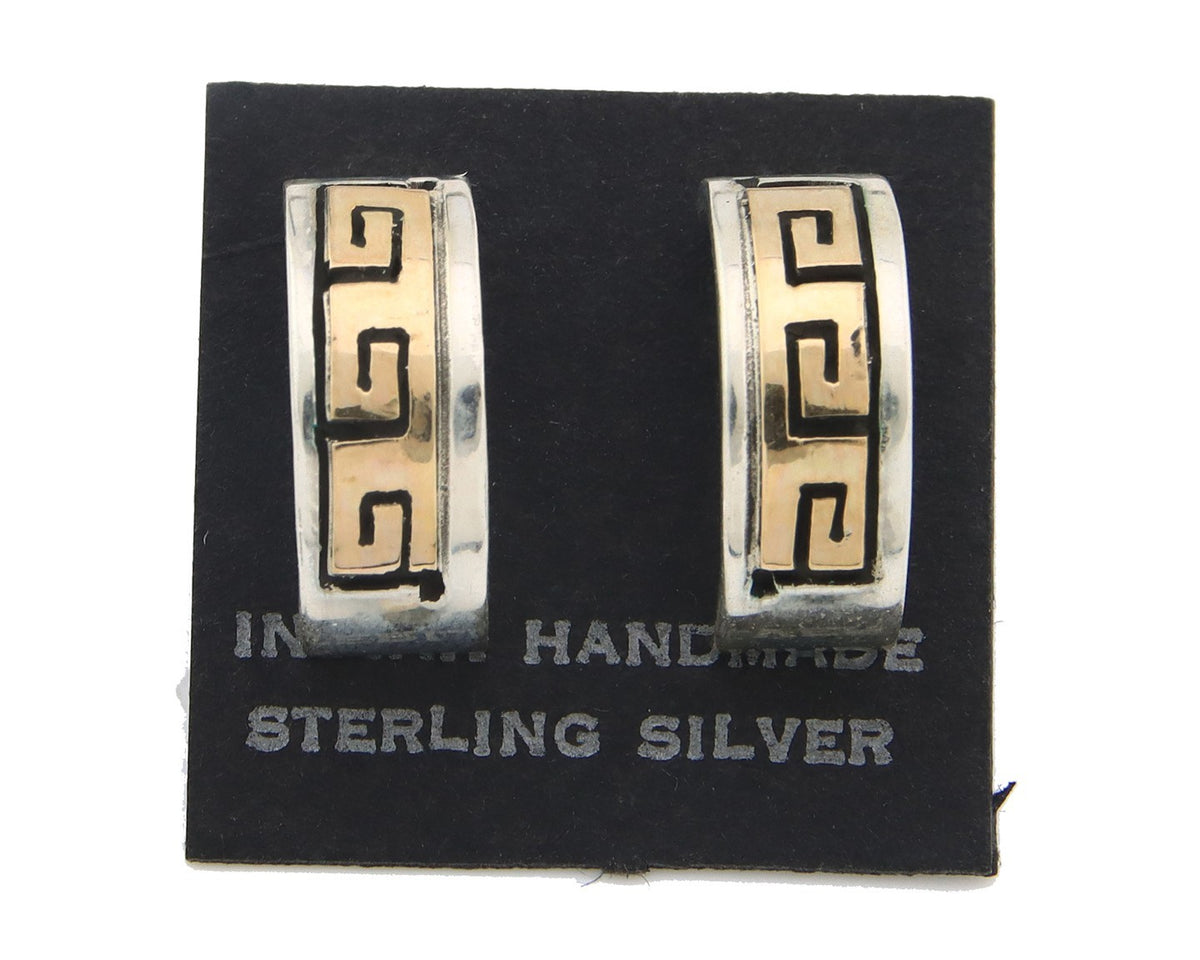 Navajo Earrings Sterling Silver & Gold Vintage Handmade Signed S Skeets