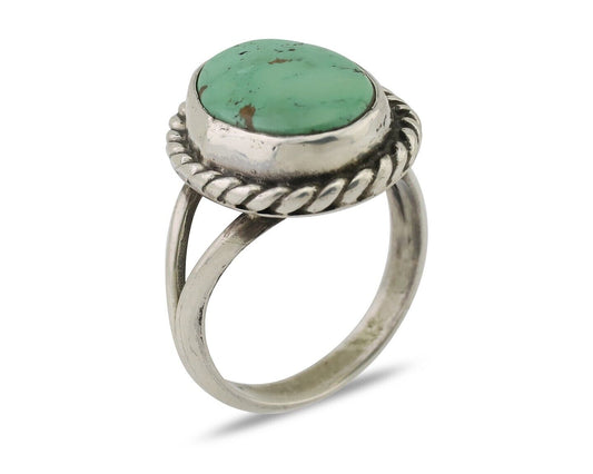 Navajo Ring 925 Silver Natural Green Turquoise Native American Artist C.80's