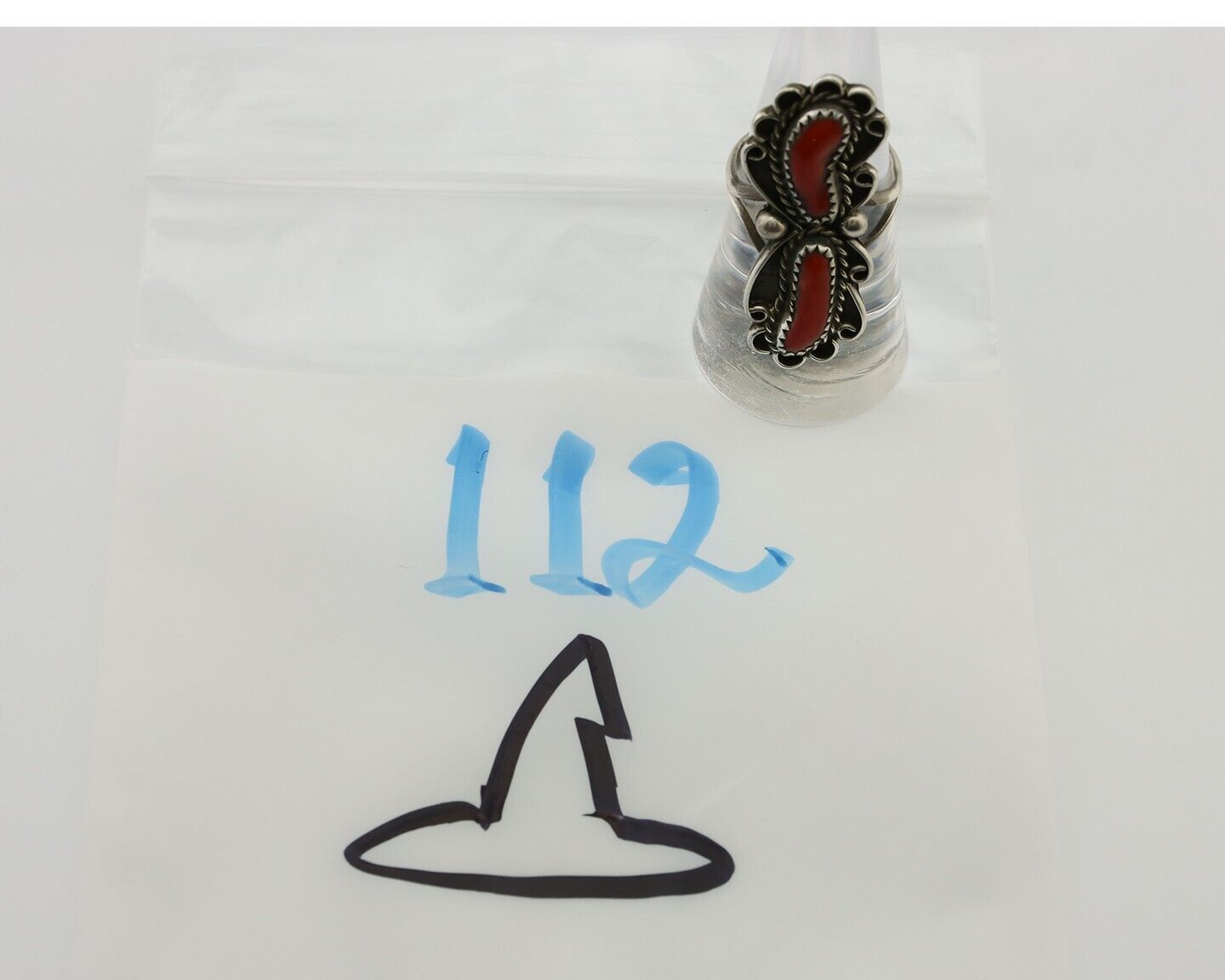 Navajo Ring 925 Silver Mediterranean Coral Native American Artist C.80's