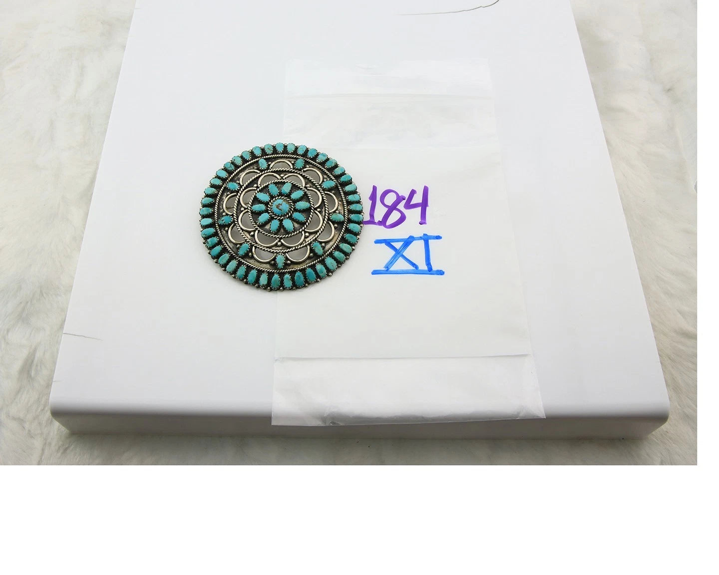 Navajo Handmade Pin Sterling Silver Turquoise Vintage Artist Signed LMB