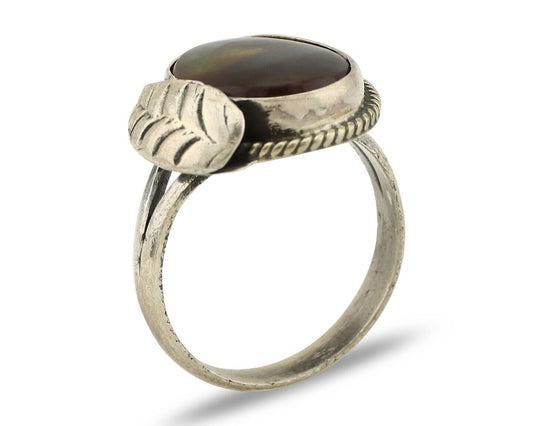 Navajo Handmade Ring 925 Silver Natural High Grade Fire Opal Native Artist C.80s