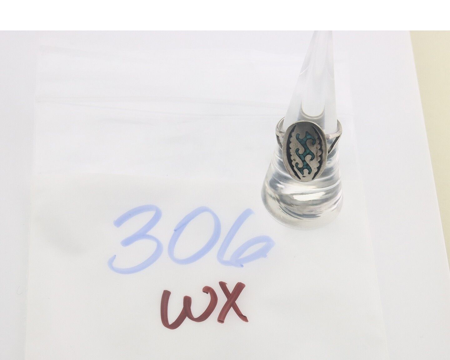 Navajo Ring 925 Sterling Natural Chip Inlay Turquoise C.80's Size 7.0