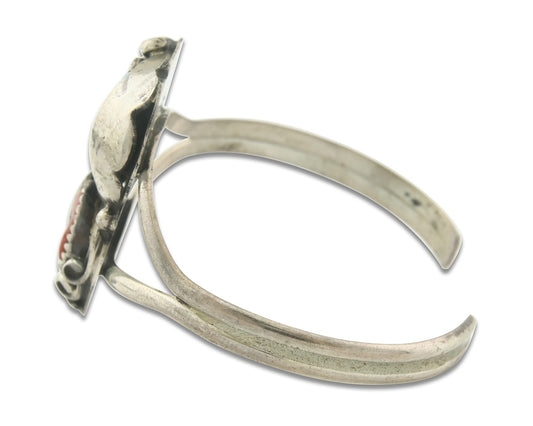 Vintage Navajo Bracelet 925 Silver Red Coral Turquoise Signed SC