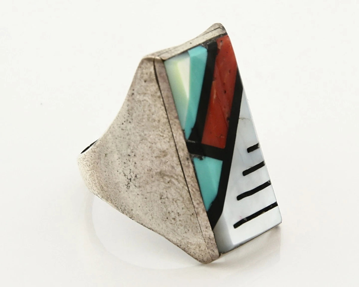 Men Zuni Ring Sterling Silver Natural Gemstone Vintage Handmade Size 12.25