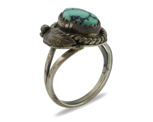 Navajo Ring 925 Silver Spiderweb Turquoise Native American Artist C.80's