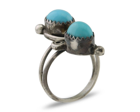 Navajo Ring 925 Silver Kingman Turquoise Native American Artist C.80's