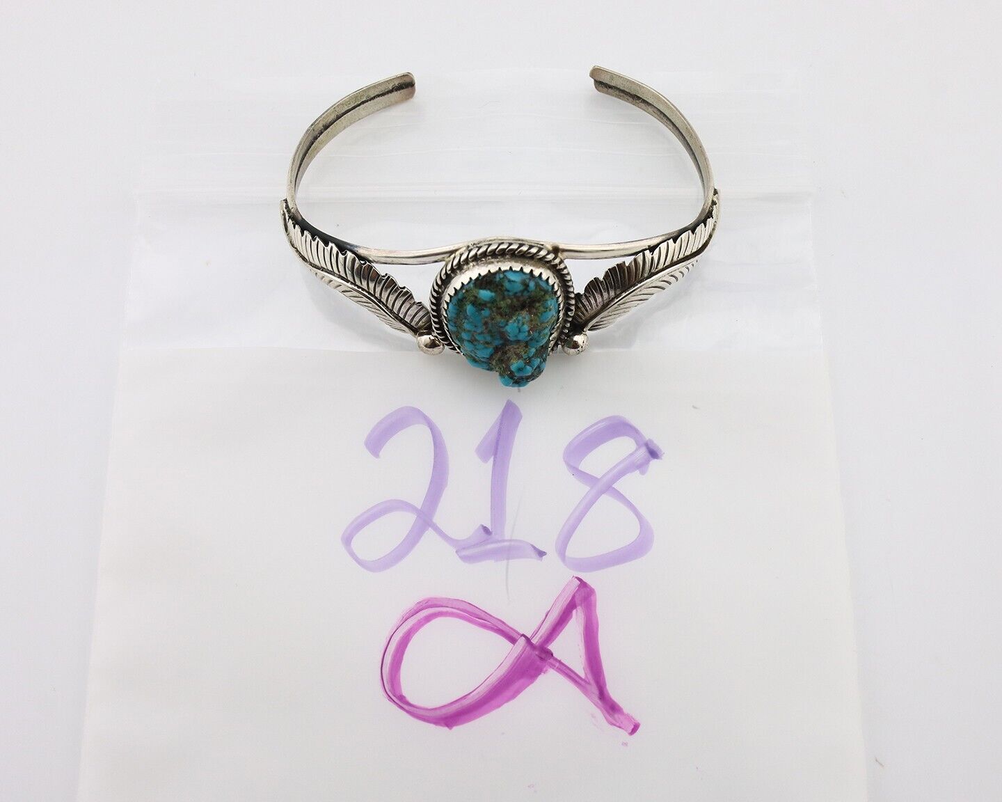 Navajo Bracelet 925 Silver Sleeping Beauty Turquoise Native American Artist C80s