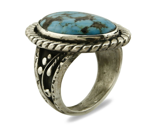 Navajo Ring .925 SOLID Silver Kingman Turquoise Signed Ralph Pemberton C.1975