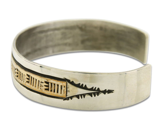 Navajo Bracelet 925 Silver & 12K Gold Cuff Artist Signed Randall Endito C.80's