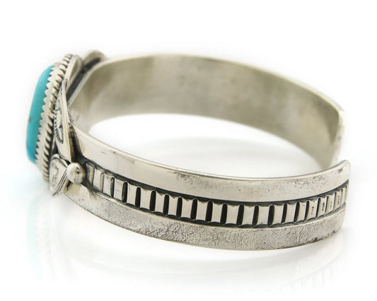 Navajo Cuff Bracelet Sterling Silver Turquoise Handmade Vintage Signed MG