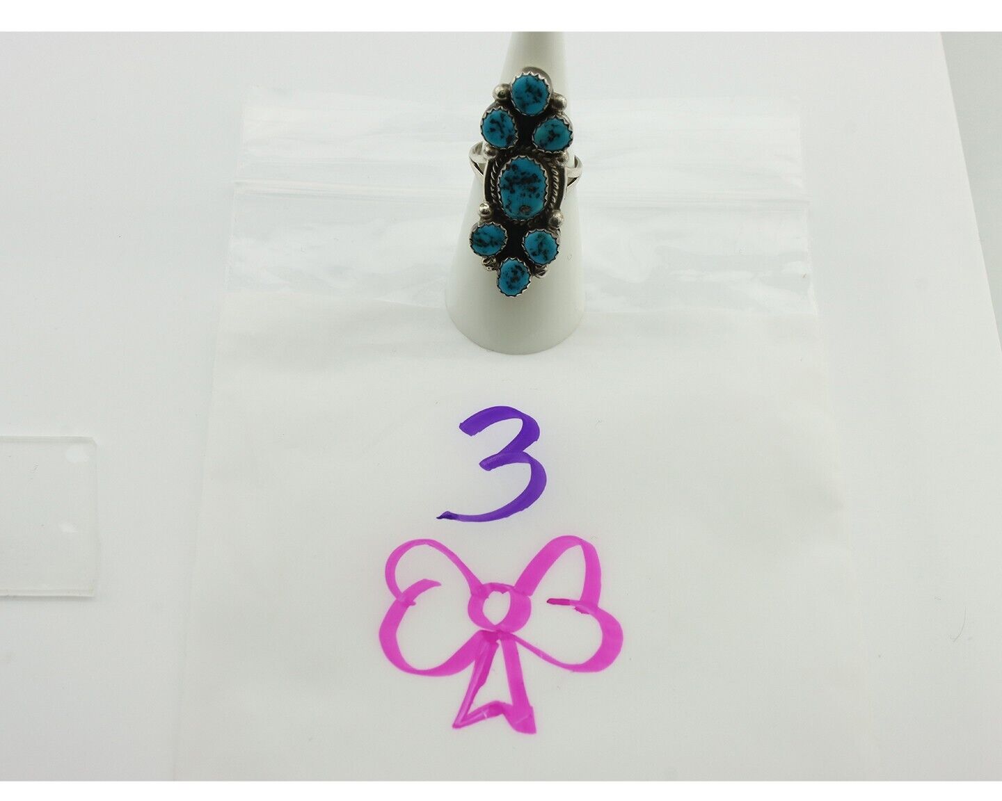 Navajo Ring .925 Silver Blue Morenci Turquoise Artist Signed IHMJ & MT C.80's