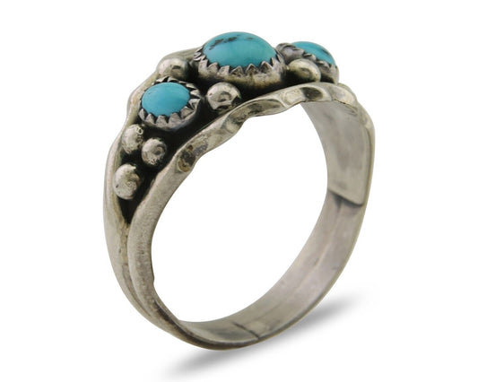 Navajo Ring 925 Silver Natural Blue Turquoise Native Artist Signed SC C.80's