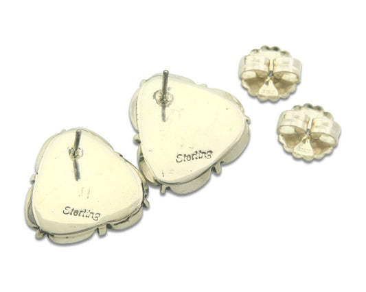 Navajo Earrings 925 Silver Natural Turquoise Native Artist Signed H? C.80's