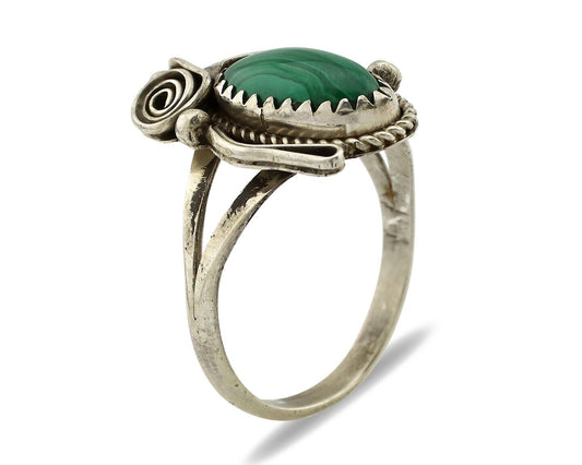 Navajo Ring 925 Silver Natural Mined Malachite Artist Signed Justin Morris C.80s