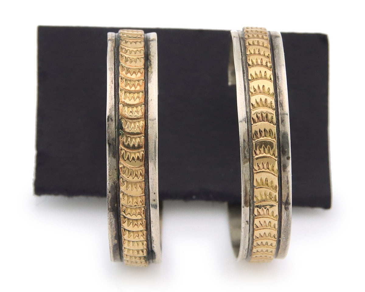 Navajo Earrings Sterling Silver & Gold Vintage Handmade