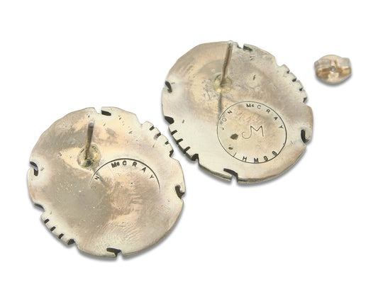 Navajo Earrings 925 Silver Natural Turquoise Native Signed Jon McCray C.80's