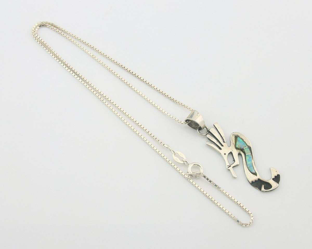 Navajo Kokopelli Necklace Sterling Silver Opal Vintage Signed BB