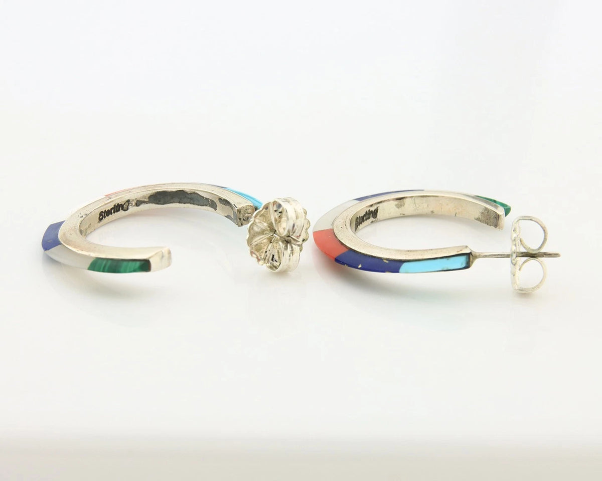 Navajo Half Hoop Earrings Sterling Silver Natural Gemstone Native Handmade