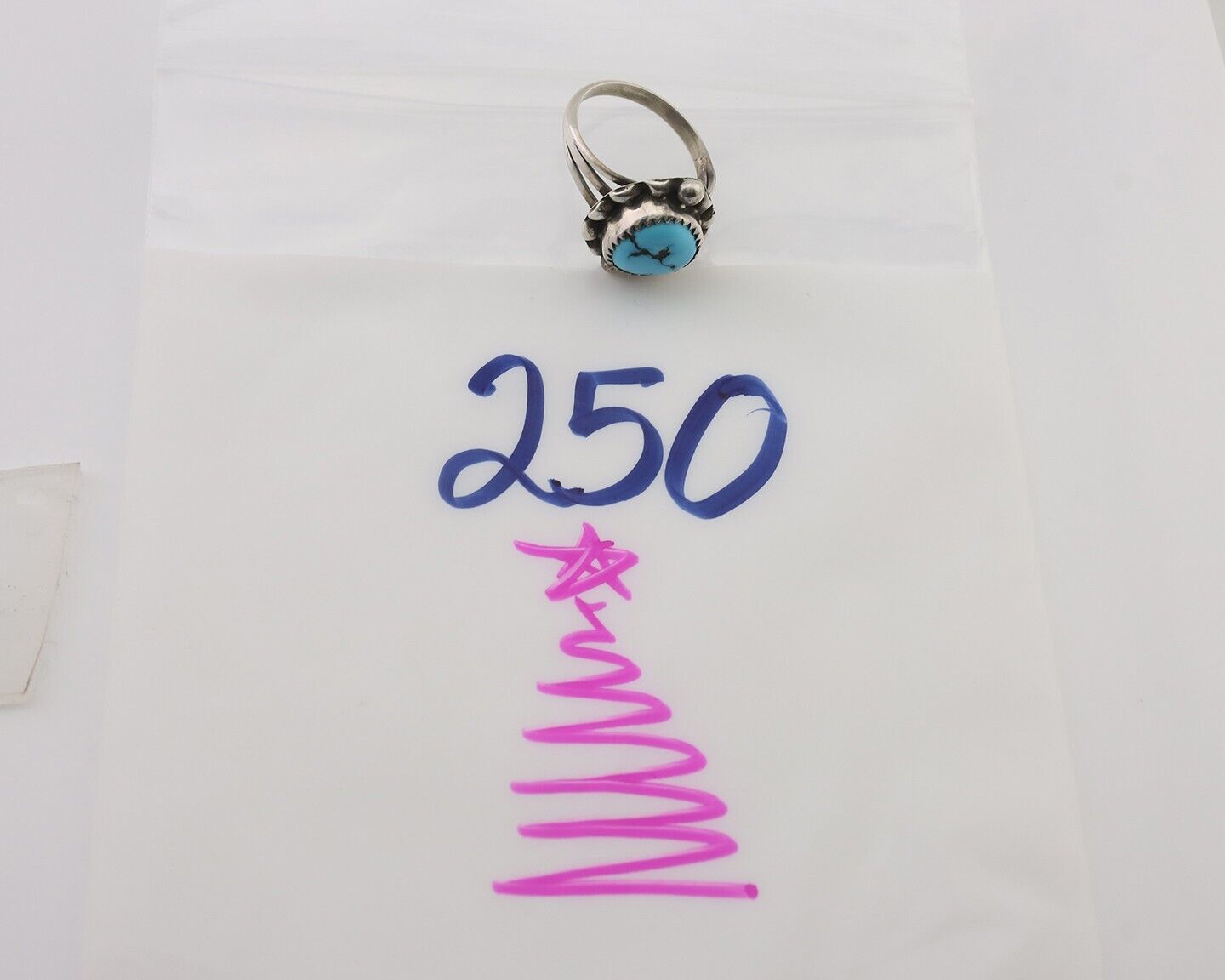 Navajo Ring 925 Silver Sleeping Beauty Turquoise Artist Signed SC C.80's