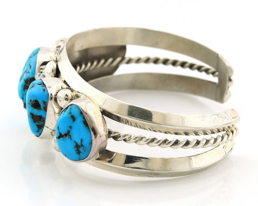 Men Navajo Bracelet Sterling Silver Handmade Nugget Turquoise Signed JR