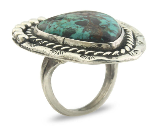 Navajo Ring 925 Sterling Turquoise Handmade Native Artist C.80's Size 5.5