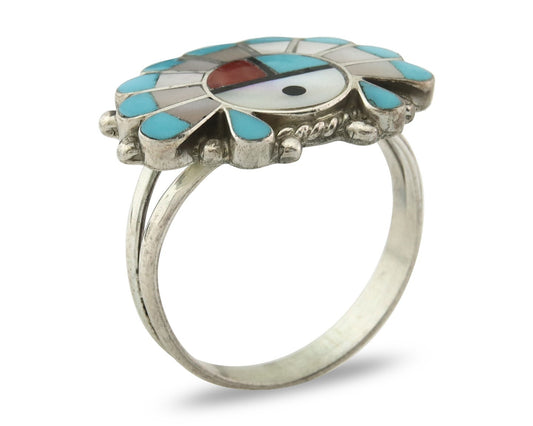 Vintage Zuni Ring 925 Sterling Silver Natural Gemstone Size 8.0