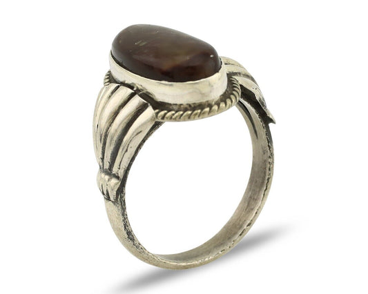 Navajo Handmade Ring 925 Silver Natural High Grade Fire Opal Native Artist C.80s