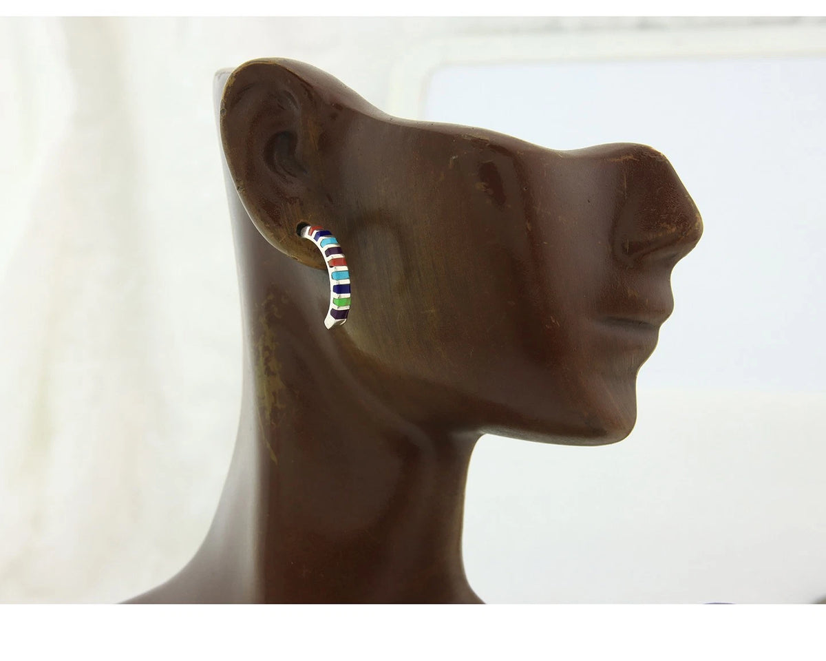 Navajo Half Hoop Earrings Sterling Silver Natural Gemstone Native Handmade