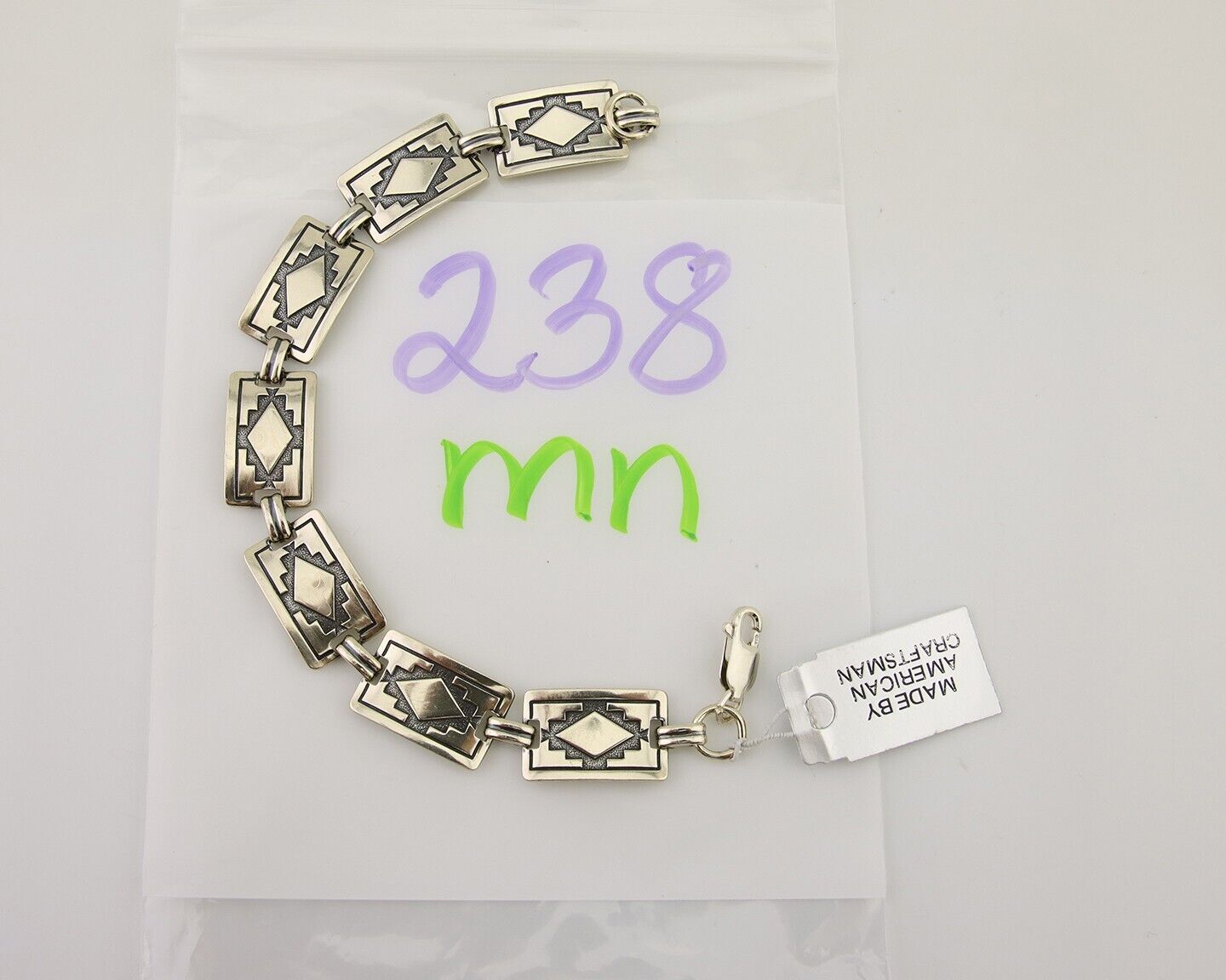 Navajo Hamdmade Link Bracelet 925 Silver Native American Artist C.80's