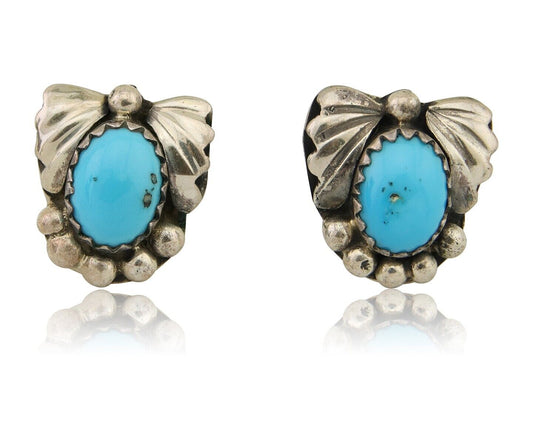 Navajo Handmade Earrings 925 Silver Blue Turquoise Artist Signed BJ C.80s