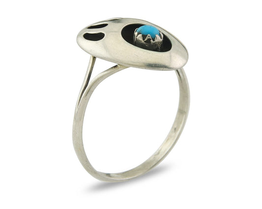 Navajo Paw Ring Sterling Silver Authentic Turquoise Handmade Size 7.75