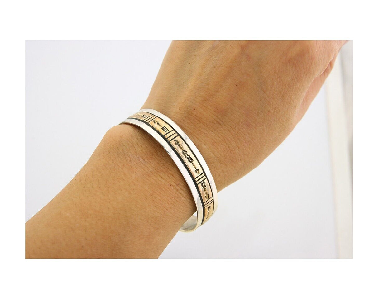 Navajo Bracelet 925 Silver & 12K Gold Cuff Artist Signed Randall Endito 80's