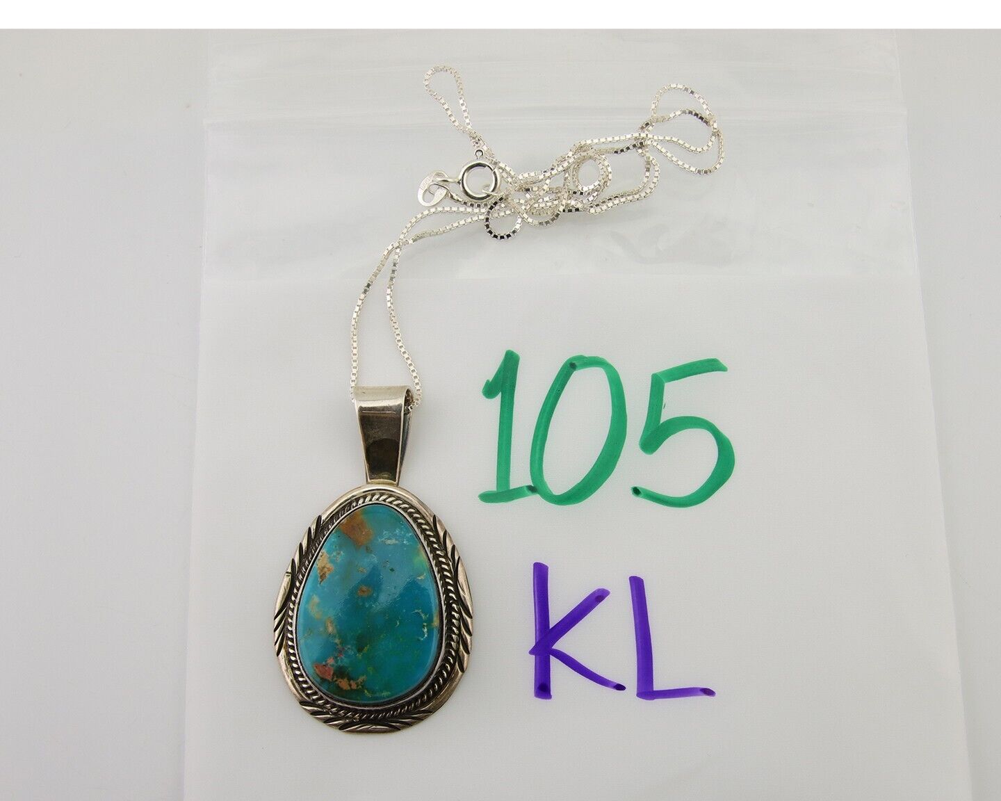 Navajo Necklace 925 Silver Natural Blue Turquoise Artist Signed Mike Begay C.80s