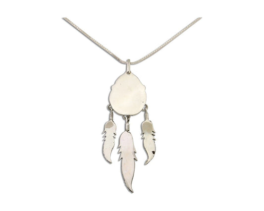 Large Navajo Pendant 925 Silver Natural Malachite Native American Artist C.80's