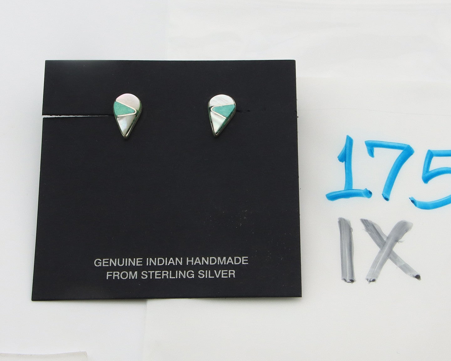 Navajo Earrings Sterling Silver Inlaid Turquoise & MOP Vintage Handmade