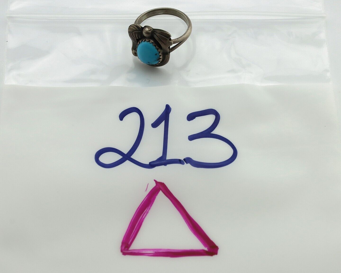 Navajo Ring .925 Silver Sleeping Beauty Turquoise Native American Artist C.80's