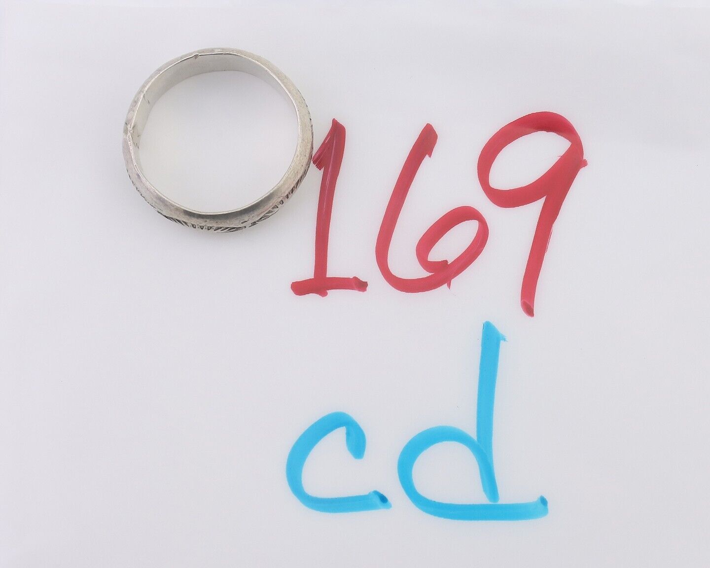 Navajo Hand Stamped Band 925 Silver 6.0 mm Signed Larry Chavez Size 9.25 C.80's