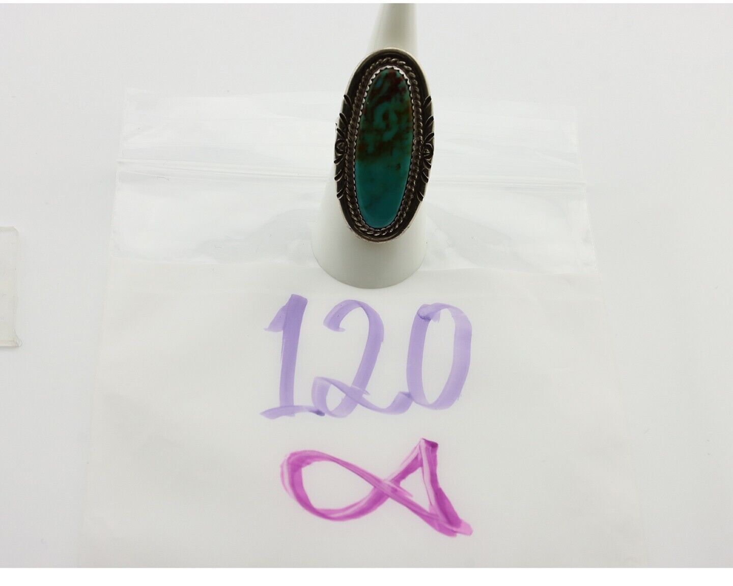 Navajo Ring 925 Silver Natural Turquoise Native Artist Signed TALHAT C.80's
