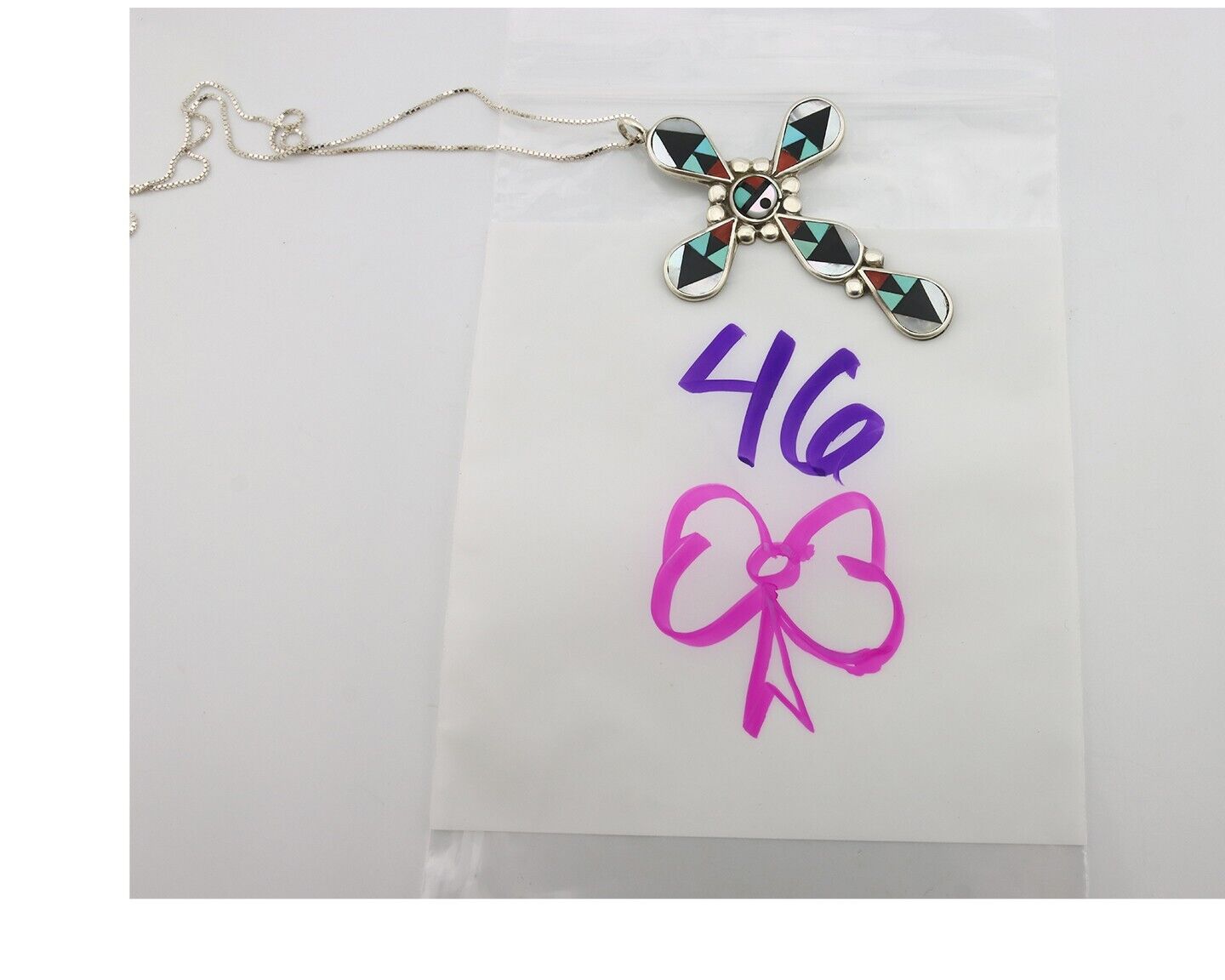 Zuni Cross Pendant 925 Silver Natural Gemstone Zeno & Maryann Edaaki C.80's