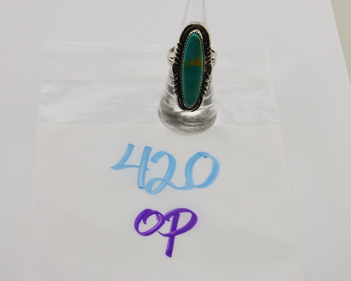 Navajo Hand Stamped Ring 925 Silver Turquoise Native Artist Begay C.80's