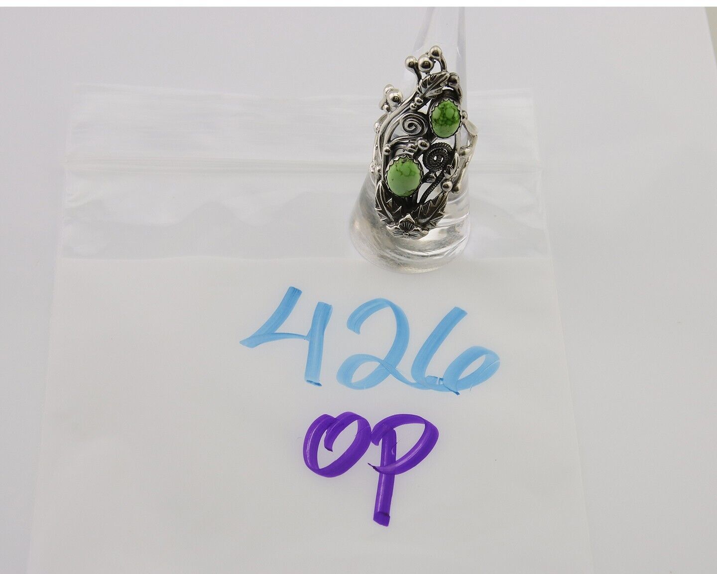 Navajo Ring 925 Silver Natural Gaspiete Artist Signed Prairie Fire C.80's