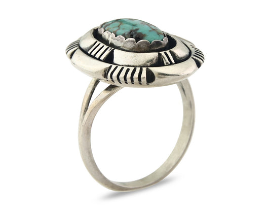 Vintage Navajo Ring 925 Sterling Silver Authentic Turquoise Signed LM Nez Sz 8.0