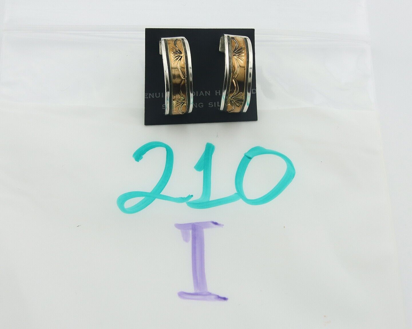 Navajo Hoop Earrings 925 Silver & Gold Artist Signed Randall Endito C.80's