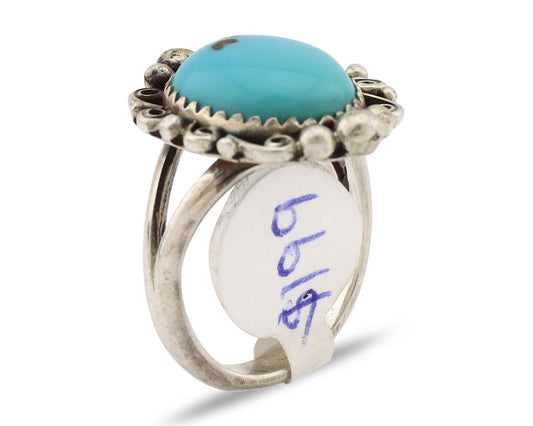 Navajo Ring .925 Silver Natural Blue Turquoise Artist Signed Billy Eagle C.80's