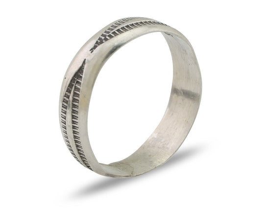 Navajo Hand Stamped Band 925 Silver 5.0 mm Signed Larry Chavez Size 6.25 C.80's